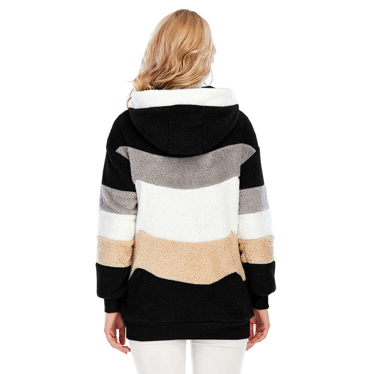Women's New Autumn And Winter Loose Plush Multicolor Hooded Jacket