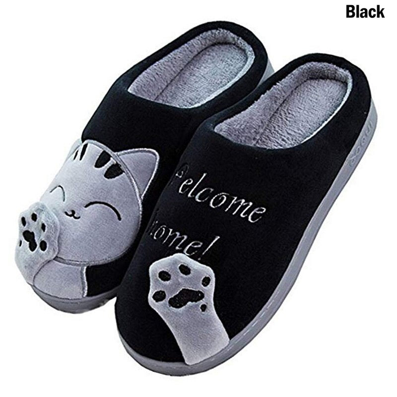 Women Winter Home Slippers Unisex Cartoon Cat Shoes Non-slip Soft Winter Warm House Slippers Indoor Bedroom Couples Floor Shoes