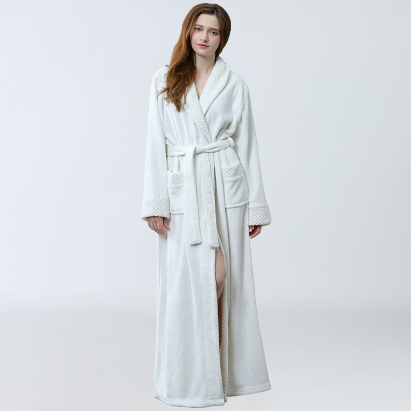 The Same Pajamas Winter Pajamas Thickened And Lengthened Bathrobe LOGO Flannel Bathrobe