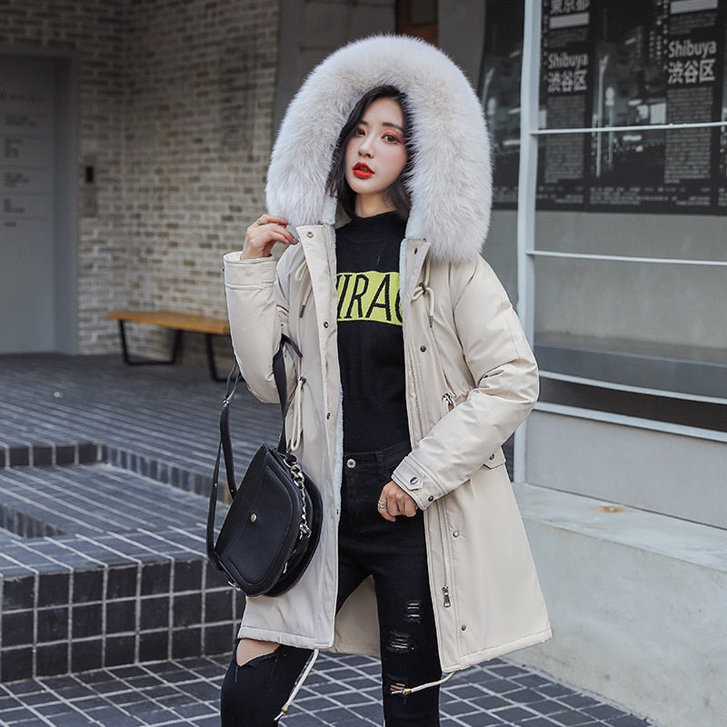 Winter Jacket Women Women Jacket Plus Velvet Women Winter Coat Fur Hooded Jackets Plus Size XXL Fashion Thick Long Coat Women