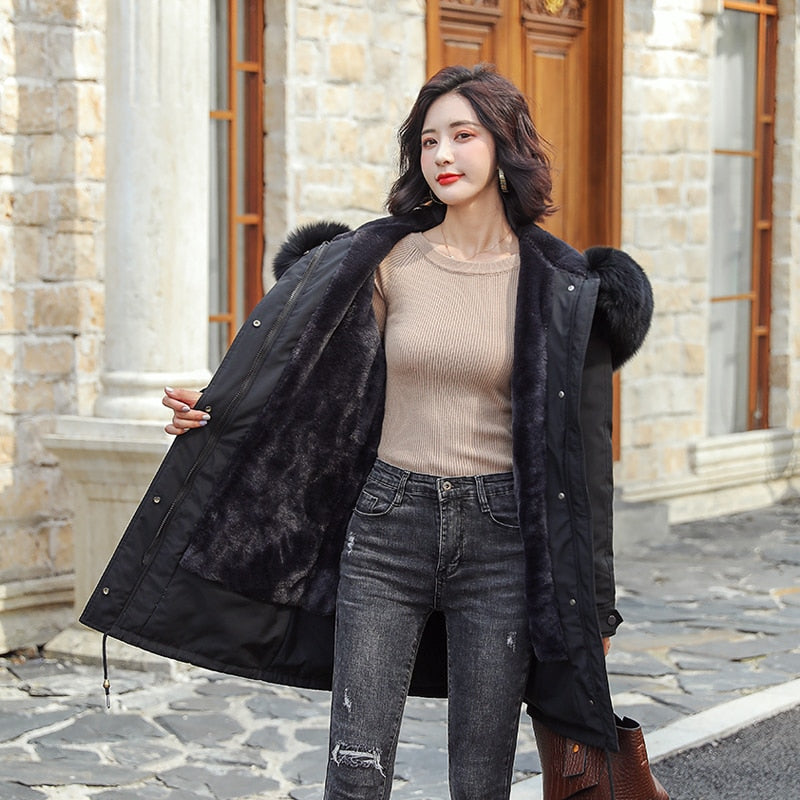 Winter Jacket Women Women Jacket Plus Velvet Women Winter Coat Fur Hooded Jackets Plus Size XXL Fashion Thick Long Coat Women