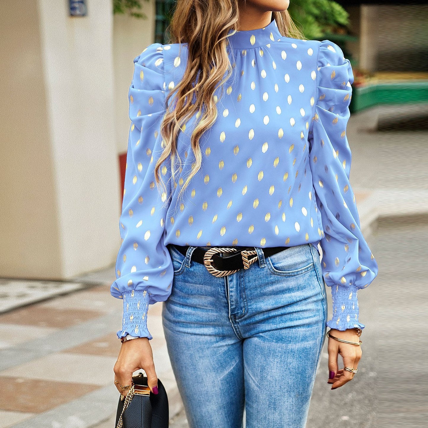 Women's autumn and winter style commuting round neck long sleeved shirt