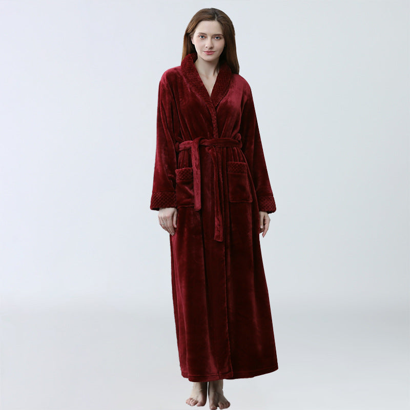 The Same Pajamas Winter Pajamas Thickened And Lengthened Bathrobe LOGO Flannel Bathrobe