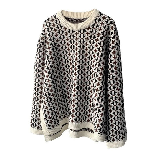Autumn and Winter Norwegian Cross Pattern Irregular Sweater Bottom Split Woolen Sweater Female Minority