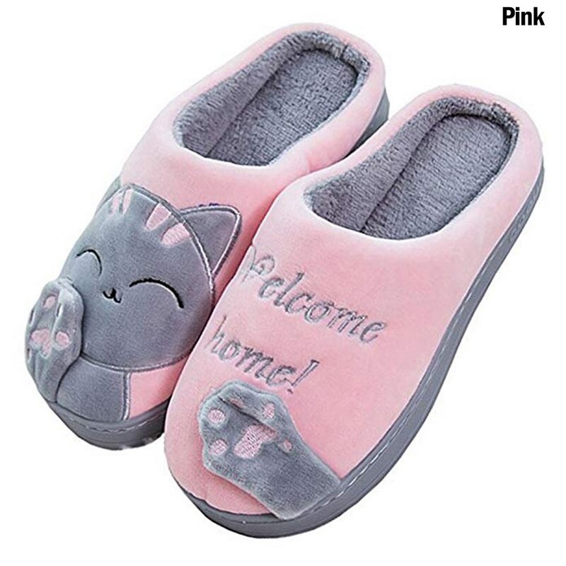 Women Winter Home Slippers Unisex Cartoon Cat Shoes Non-slip Soft Winter Warm House Slippers Indoor Bedroom Couples Floor Shoes