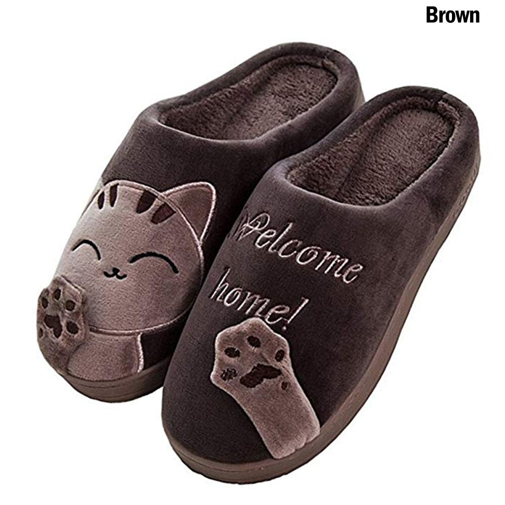 Women Winter Home Slippers Unisex Cartoon Cat Shoes Non-slip Soft Winter Warm House Slippers Indoor Bedroom Couples Floor Shoes
