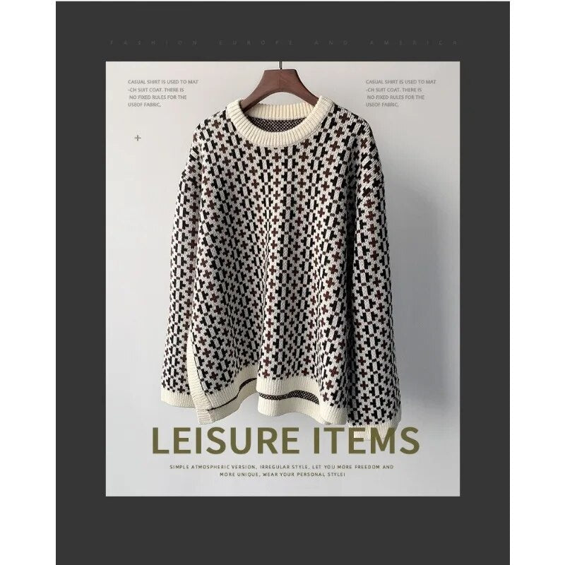 Autumn and Winter Norwegian Cross Pattern Irregular Sweater Bottom Split Woolen Sweater Female Minority