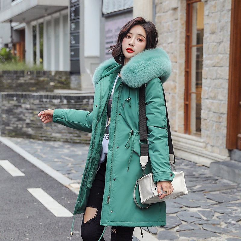 Winter Jacket Women Women Jacket Plus Velvet Women Winter Coat Fur Hooded Jackets Plus Size XXL Fashion Thick Long Coat Women