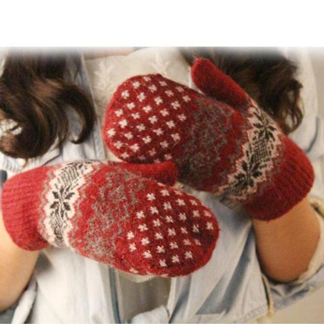 Fashion Knit Wool Women Girl Snowflake Winter Keep Warm Mittens Gloves Amazing winter gloves Women's Fashion