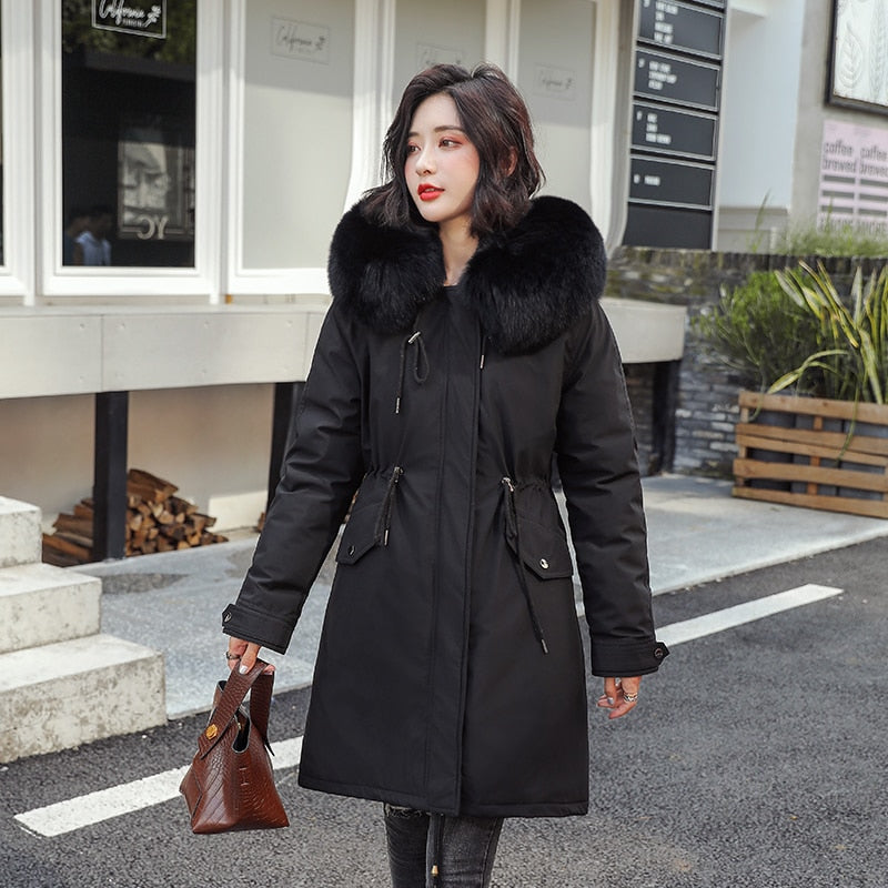 Winter Jacket Women Women Jacket Plus Velvet Women Winter Coat Fur Hooded Jackets Plus Size XXL Fashion Thick Long Coat Women